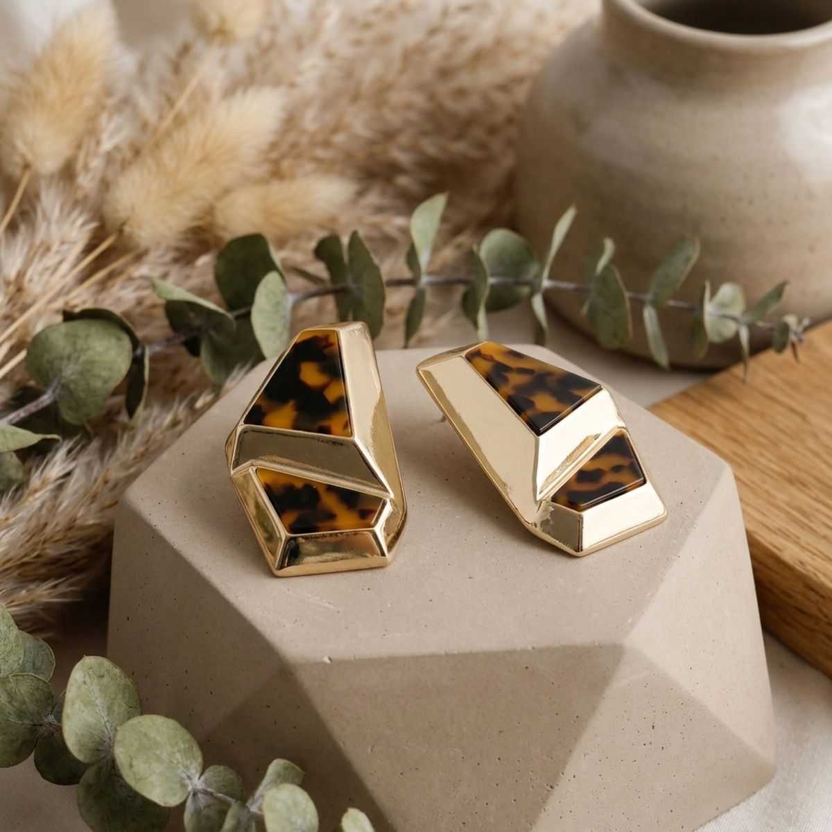 Stud Abstract Leopard Mosaic Terrazzo Earrings