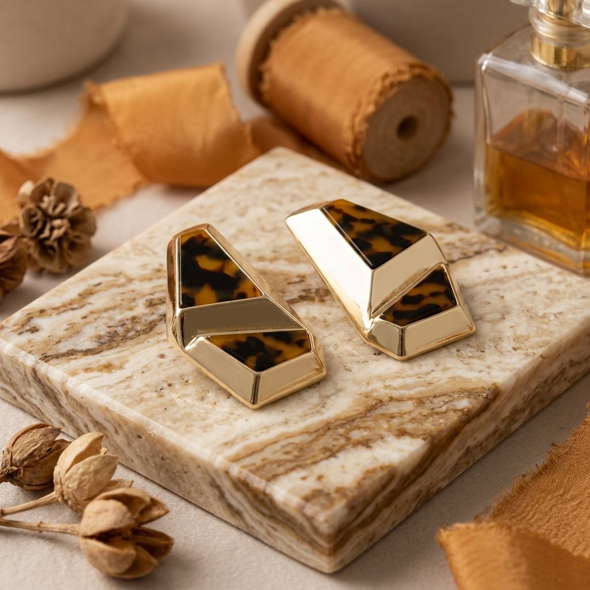 Stud Abstract Leopard Mosaic Terrazzo Earrings
