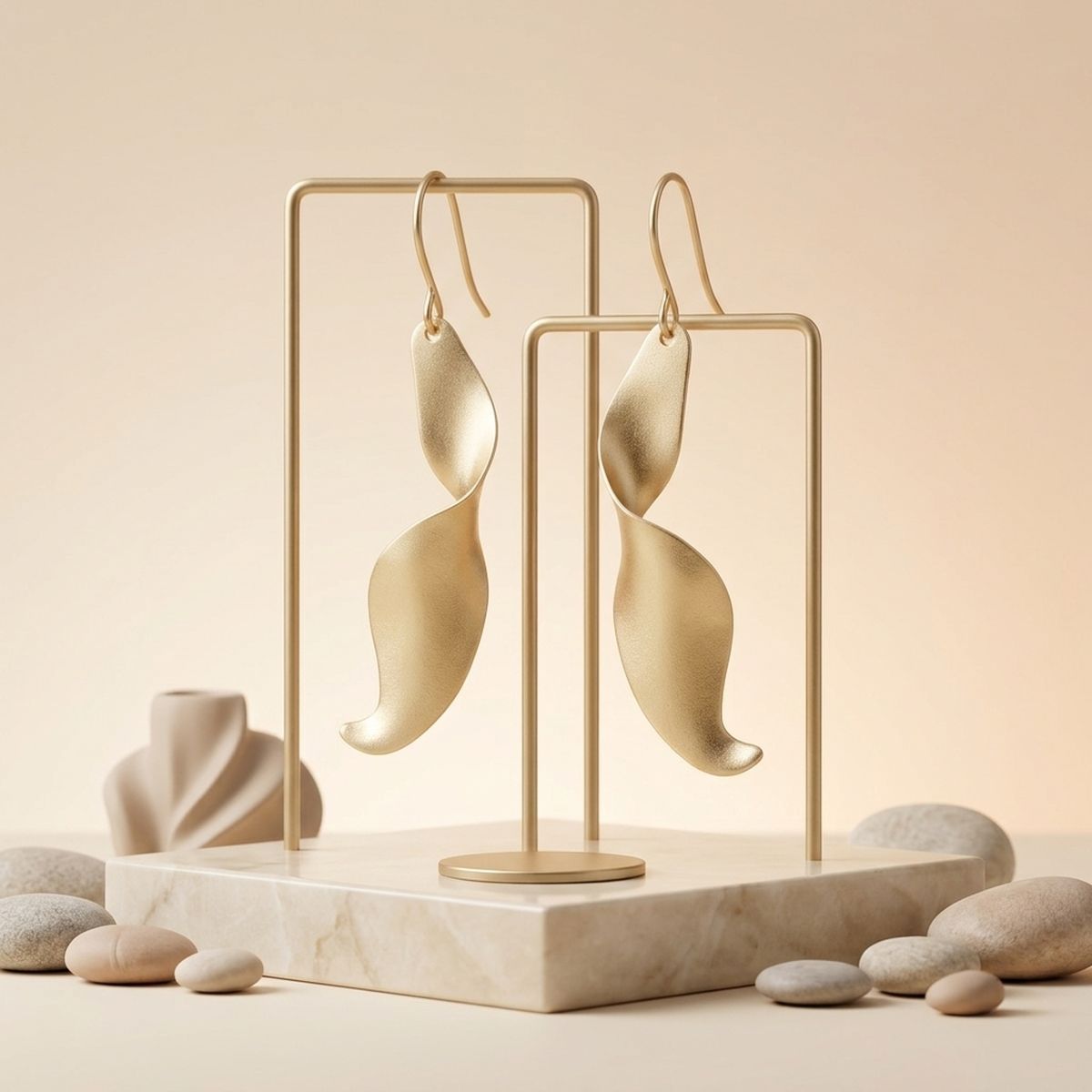 Drop Matte Gold 3D Twist Sculpted Earrings