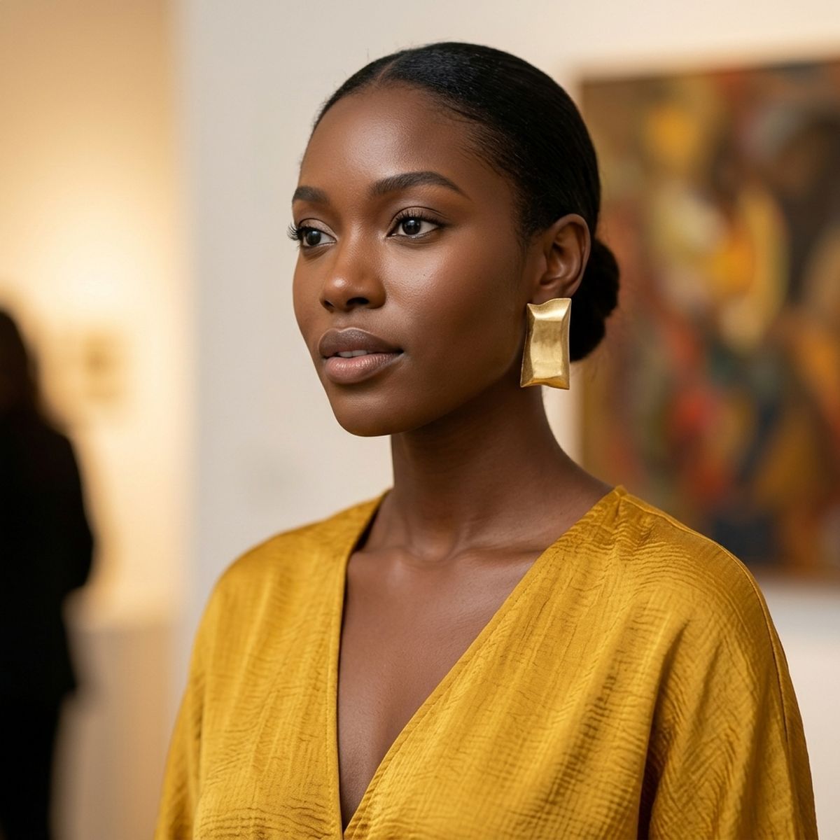 Stud Matte Gold Bent Rectangle Domed Earrings