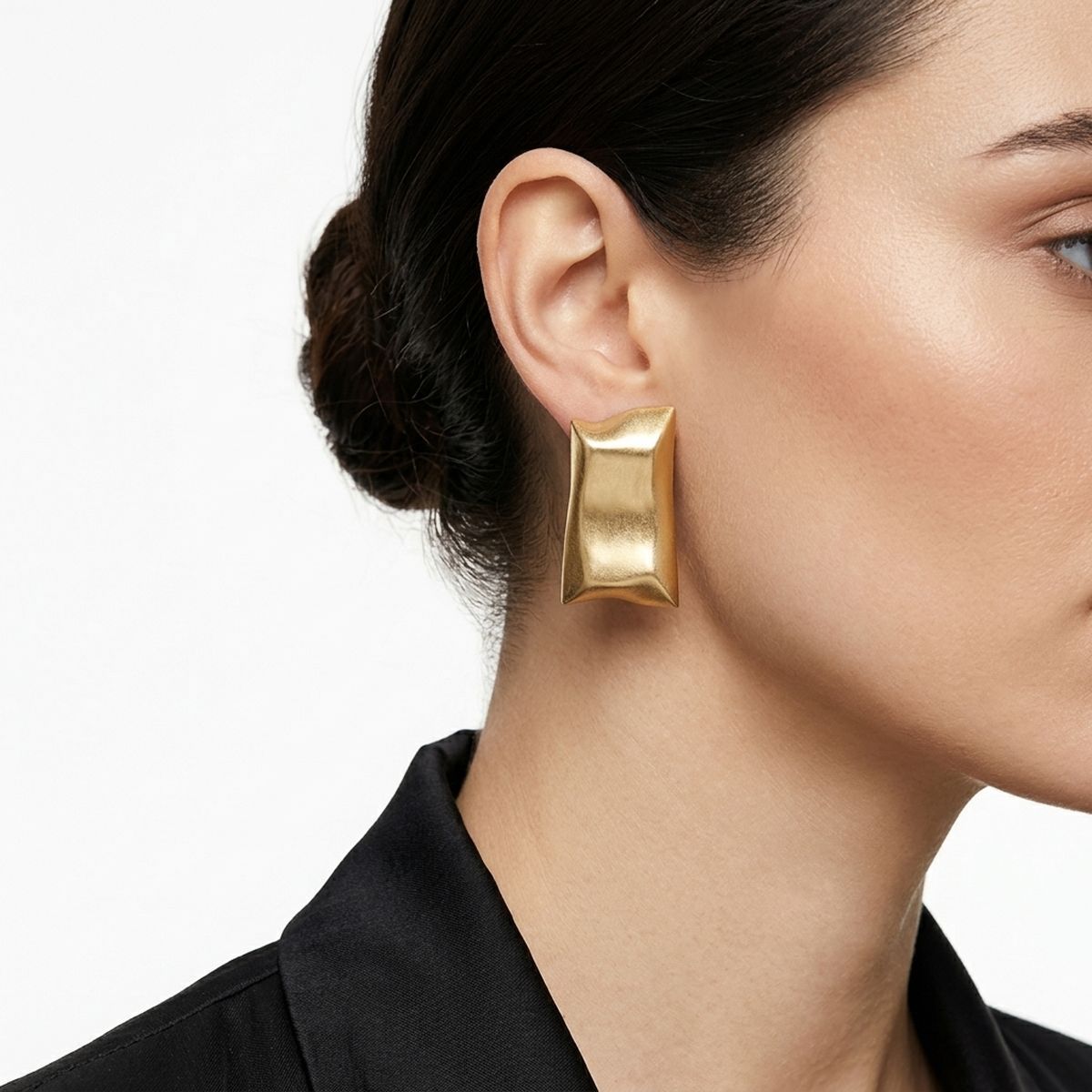 Stud Matte Gold Bent Rectangle Domed Earrings