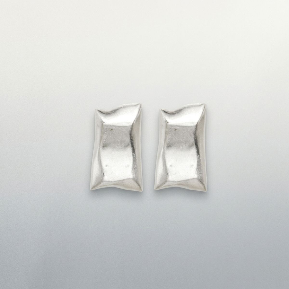 Stud Matte Silver Bent Rectangle Domed Earrings