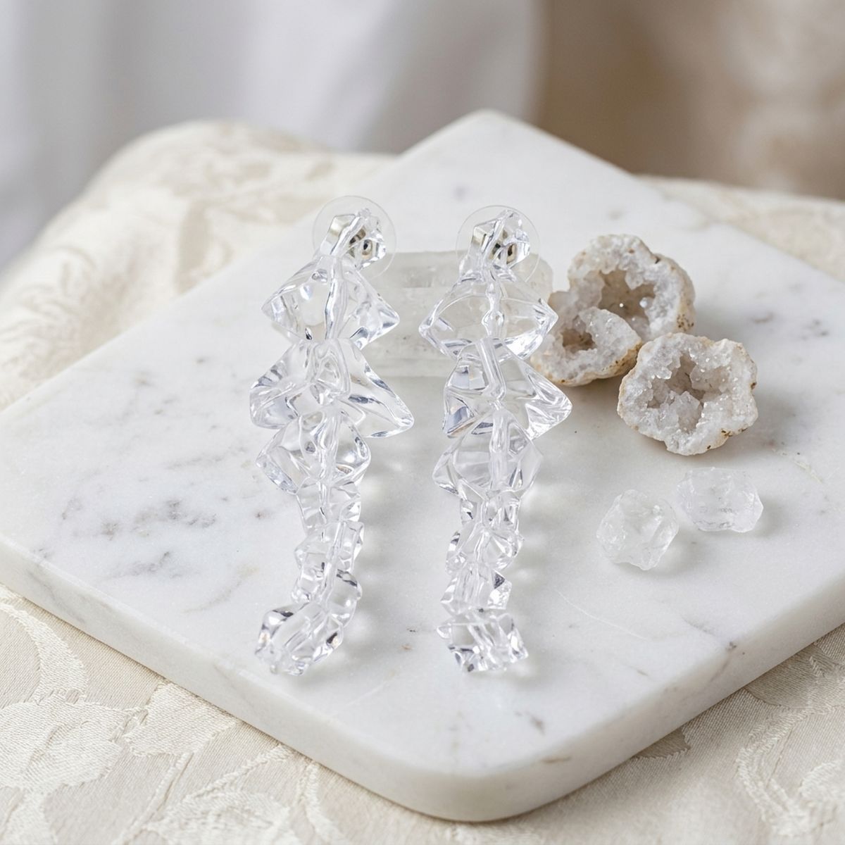 Translucent Clear Acrylic Rock Candy Drop Earrings