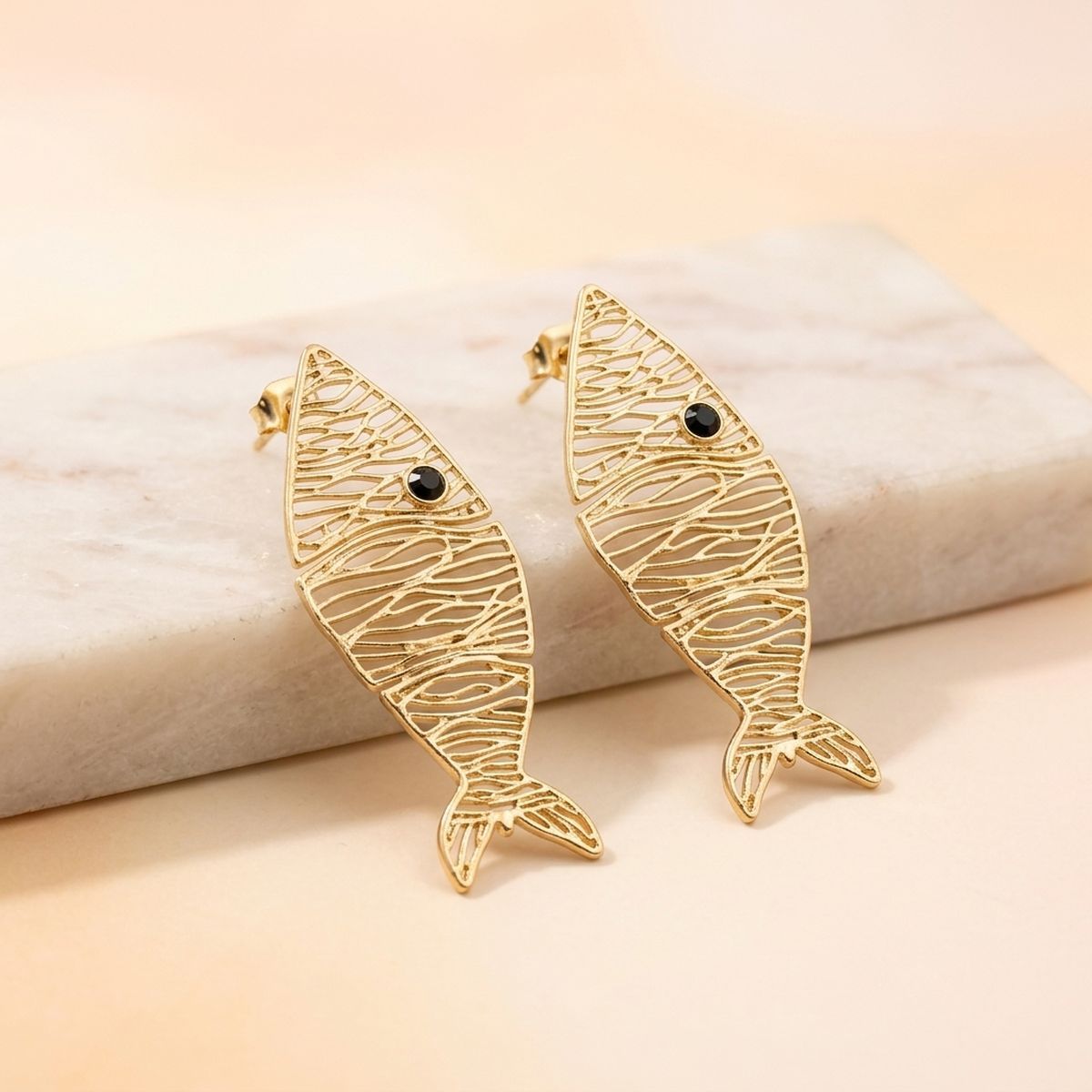 Gold Metal Disjointed Link Fish Drop Earrings
