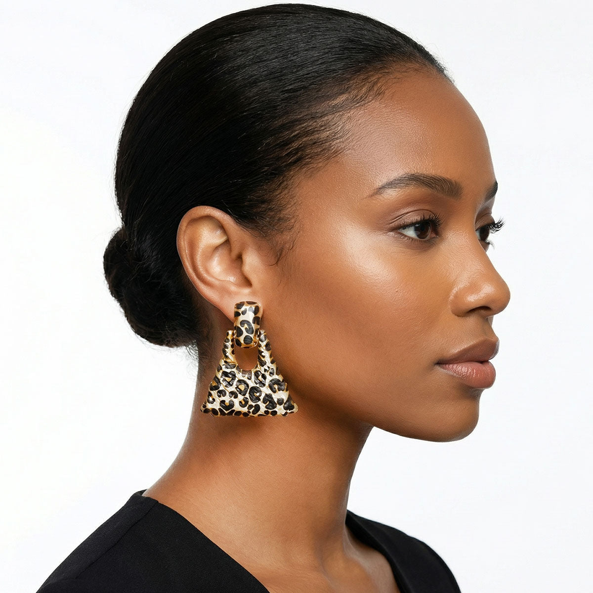 Drop Jungle Chic Leopard Trapezoid Hinge Earrings