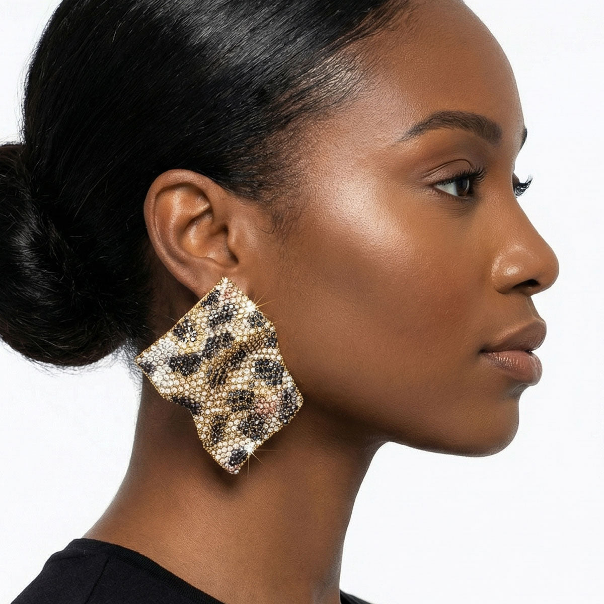 Stud Fierce Wild Leopard Encrusted Wavy Earrings