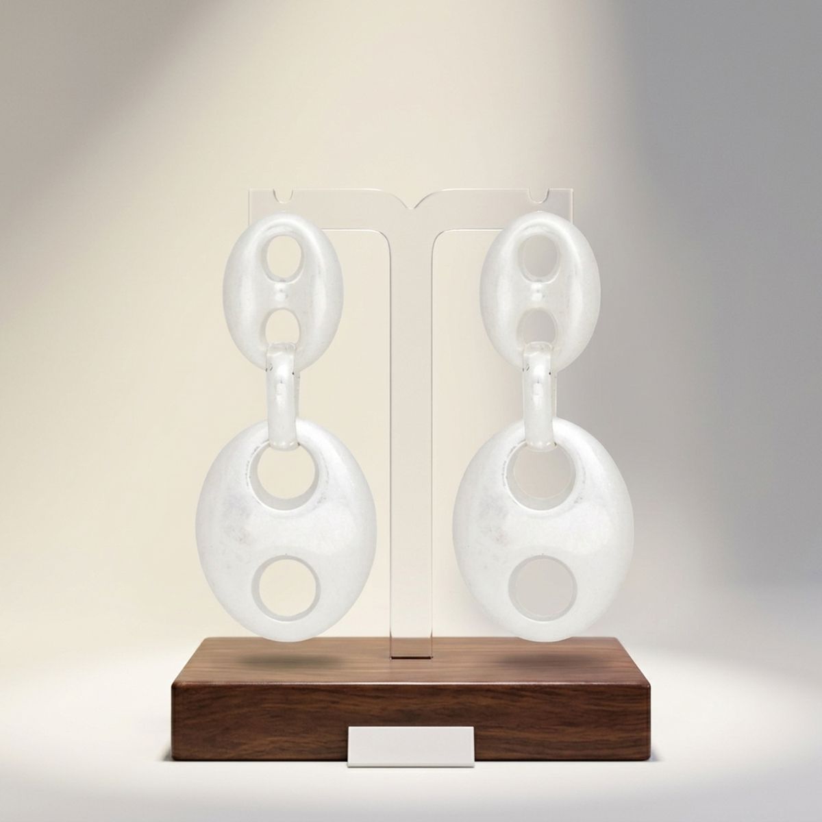 Dangle Matte Silver Puffy Anchor Link Earrings