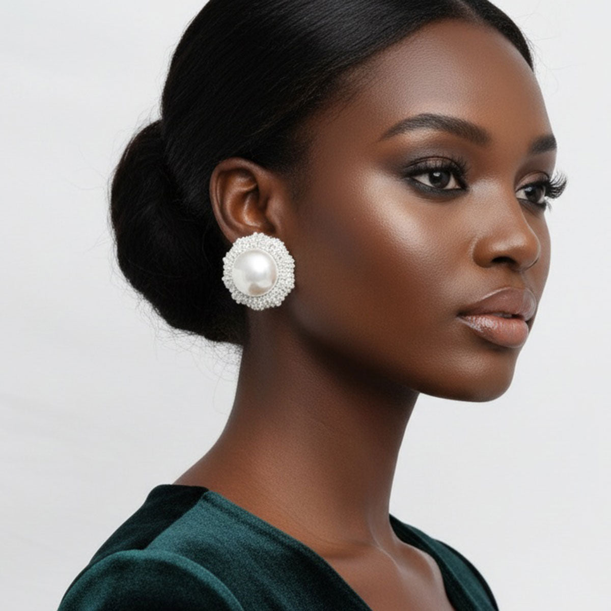Stud Oversized Domed White Pearl Earrings