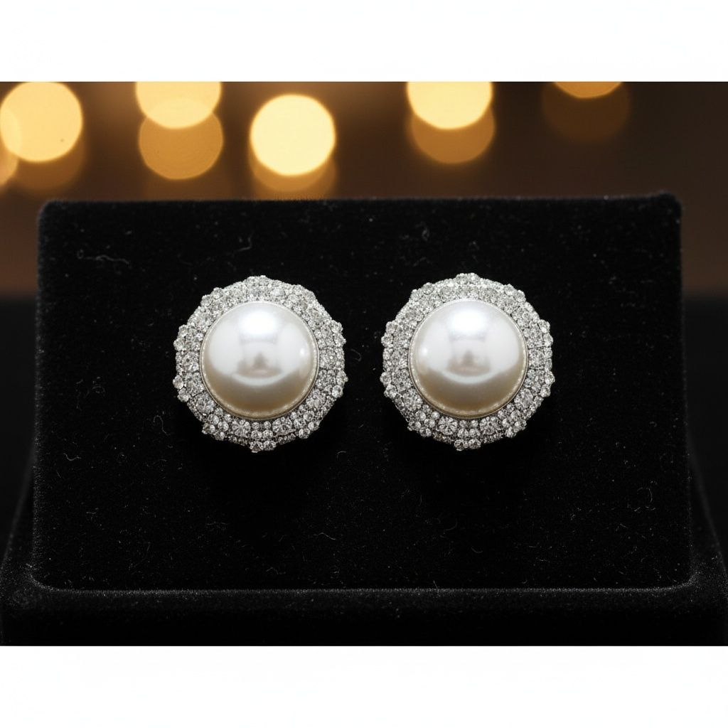 Stud Oversized Domed White Pearl Earrings