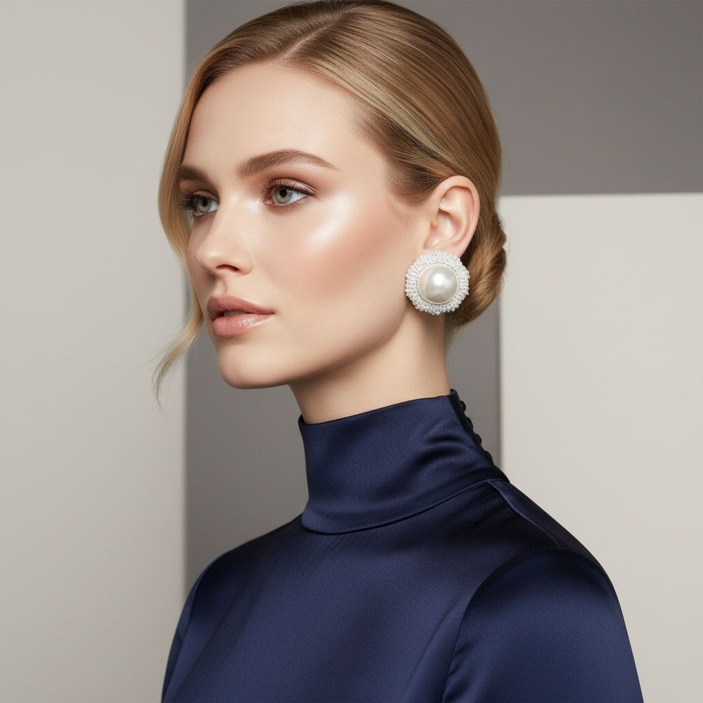 Stud Oversized Domed White Pearl Earrings