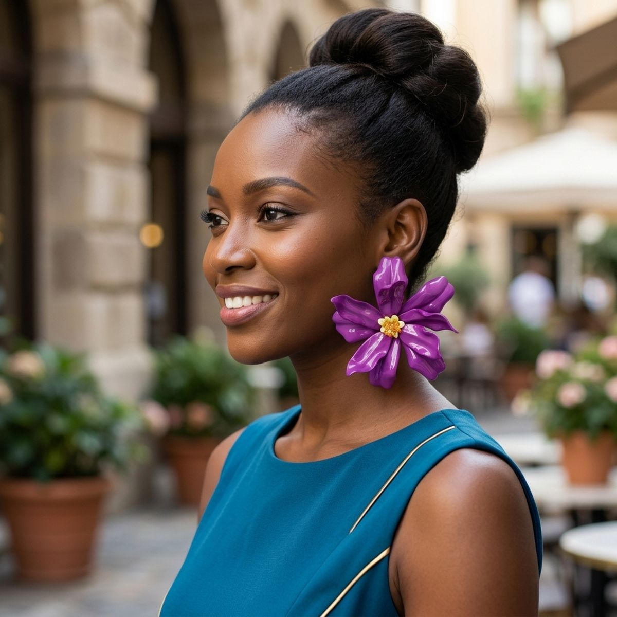 Stud Purple Flower Oversized Wavy Petal Earrings