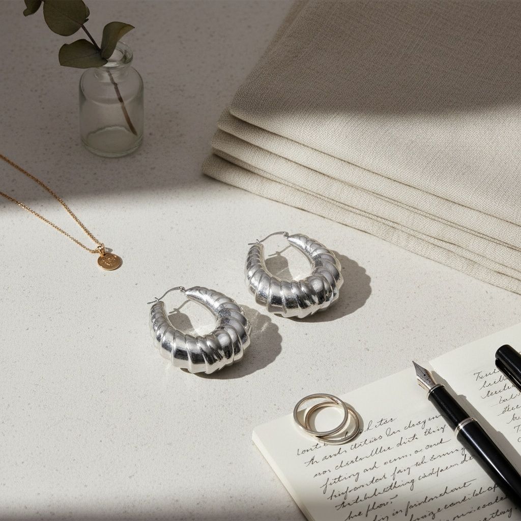 Hoop Silver Metal Croissant Teardrop Earrings