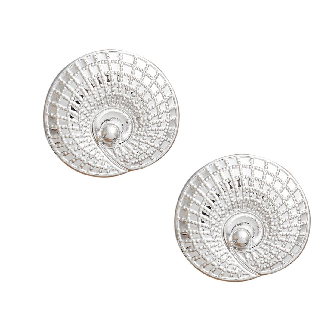 Stud Seashell Swirl Large Silver Metal Earrings