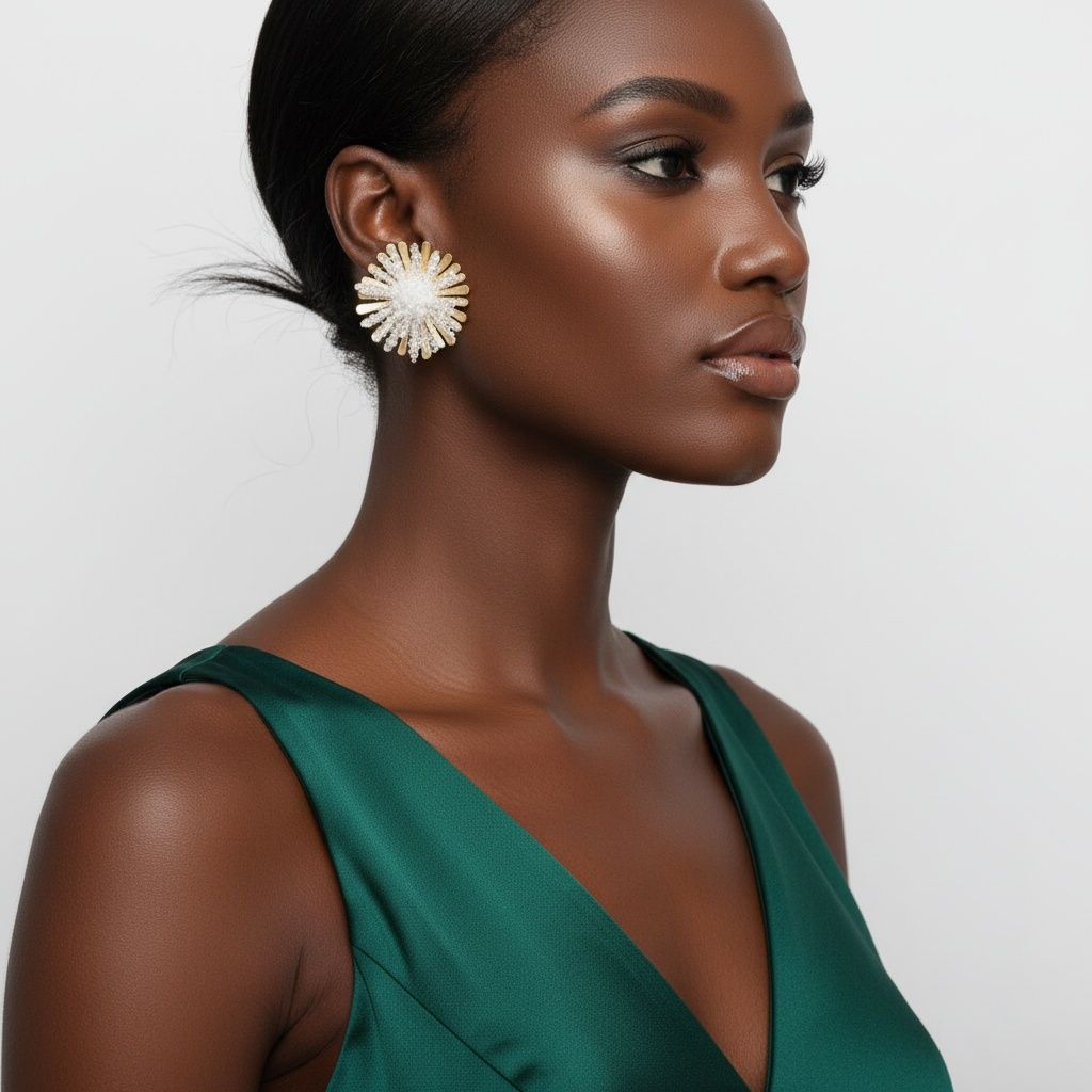Stud Clear Cluster Gold Flower Petal Earrings