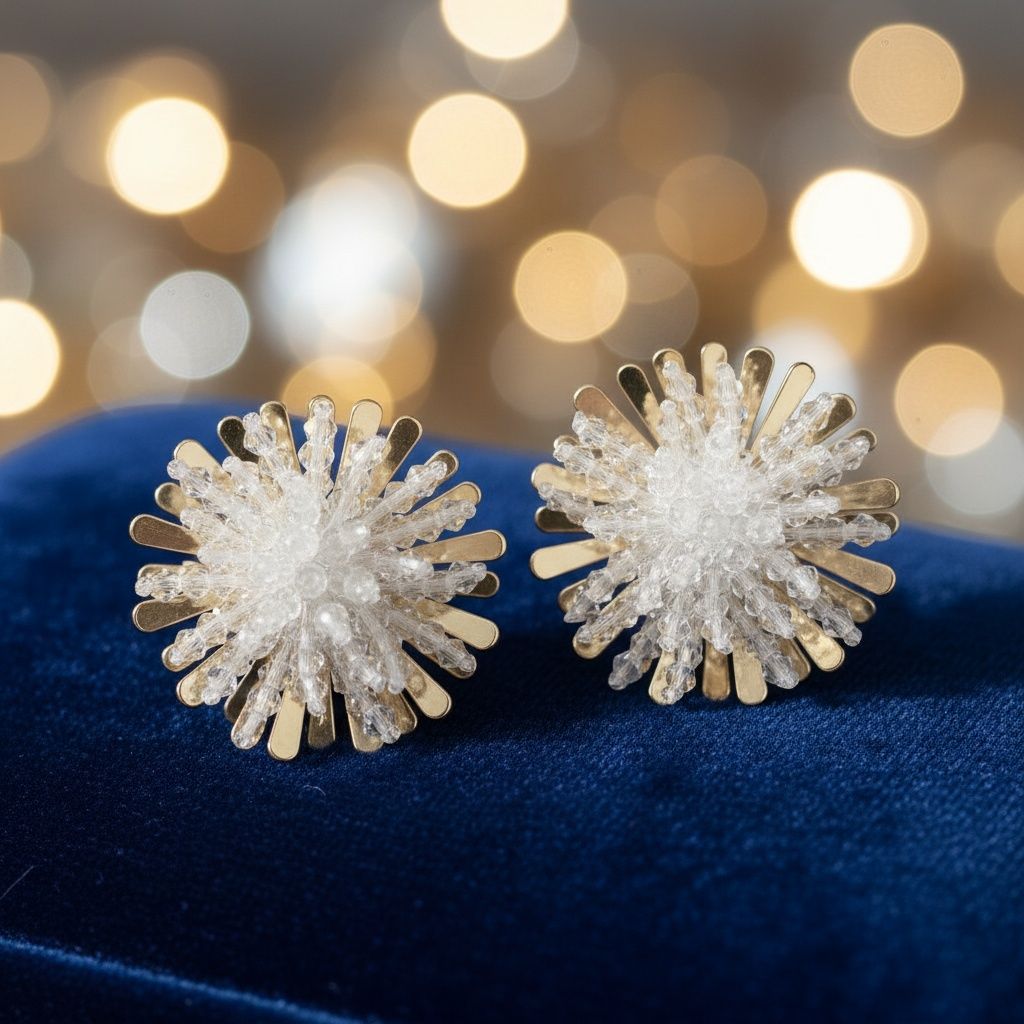 Stud Clear Cluster Gold Flower Petal Earrings