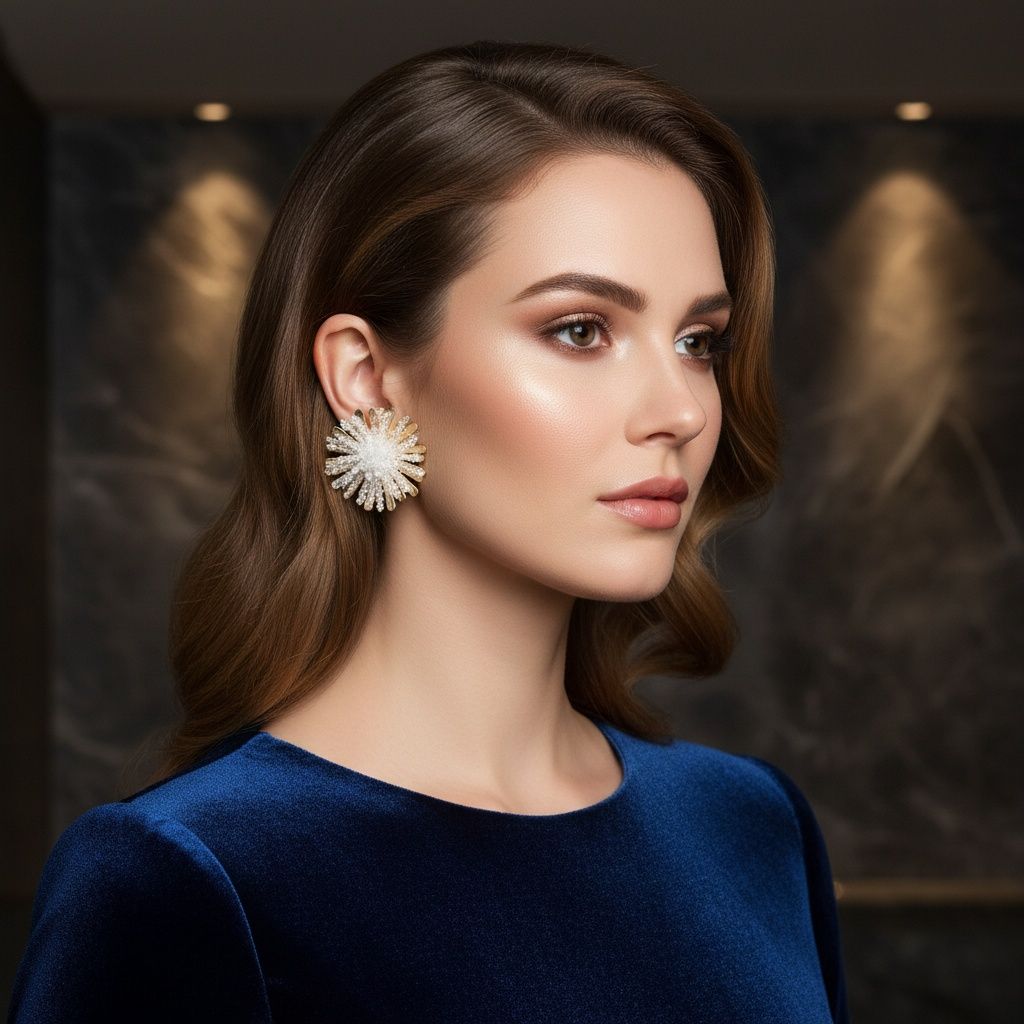 Stud Clear Cluster Gold Flower Petal Earrings