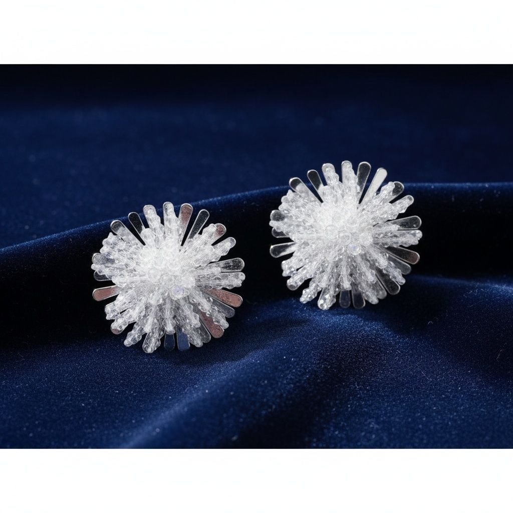 Stud Clear Cluster Silver Flower Petal Earrings