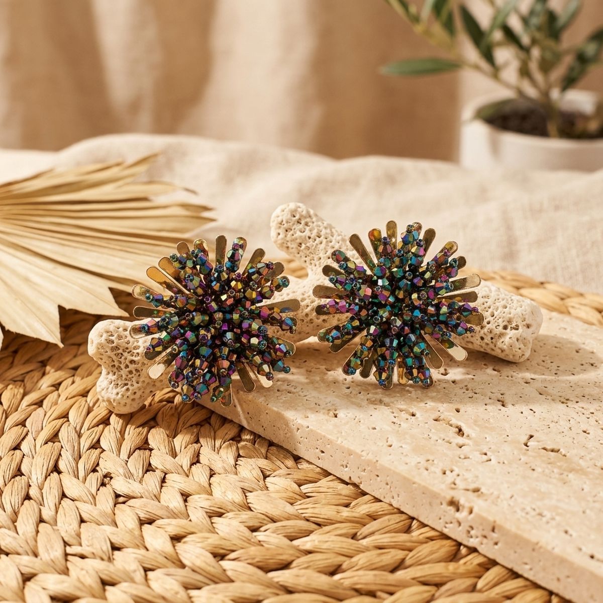 Stud Multicolor Cluster Gold Flower Petal Earrings
