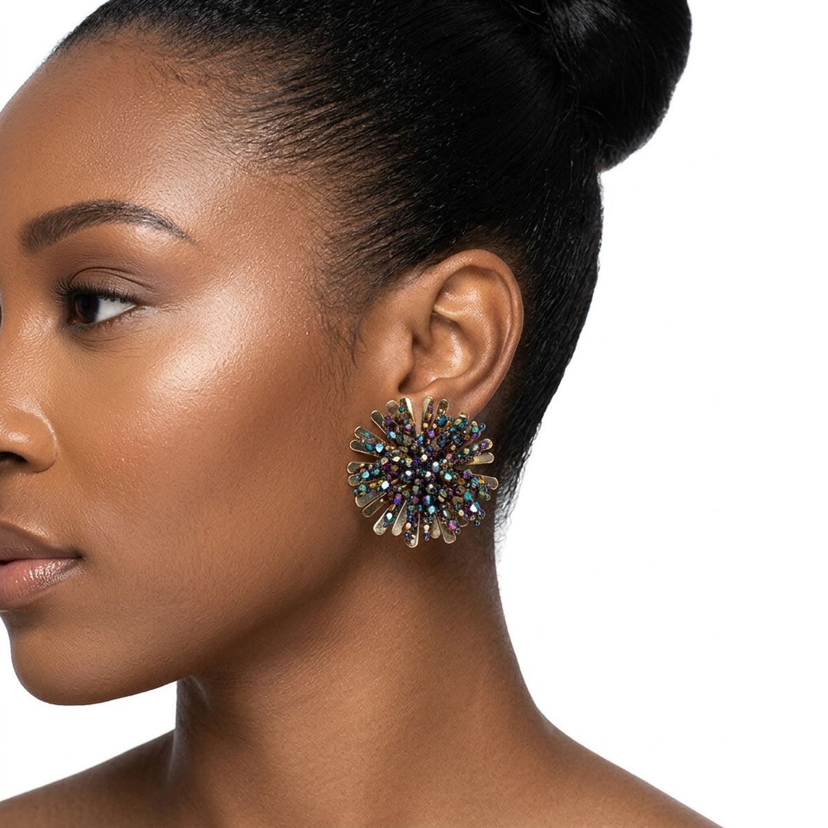 Stud Multicolor Cluster Gold Flower Petal Earrings