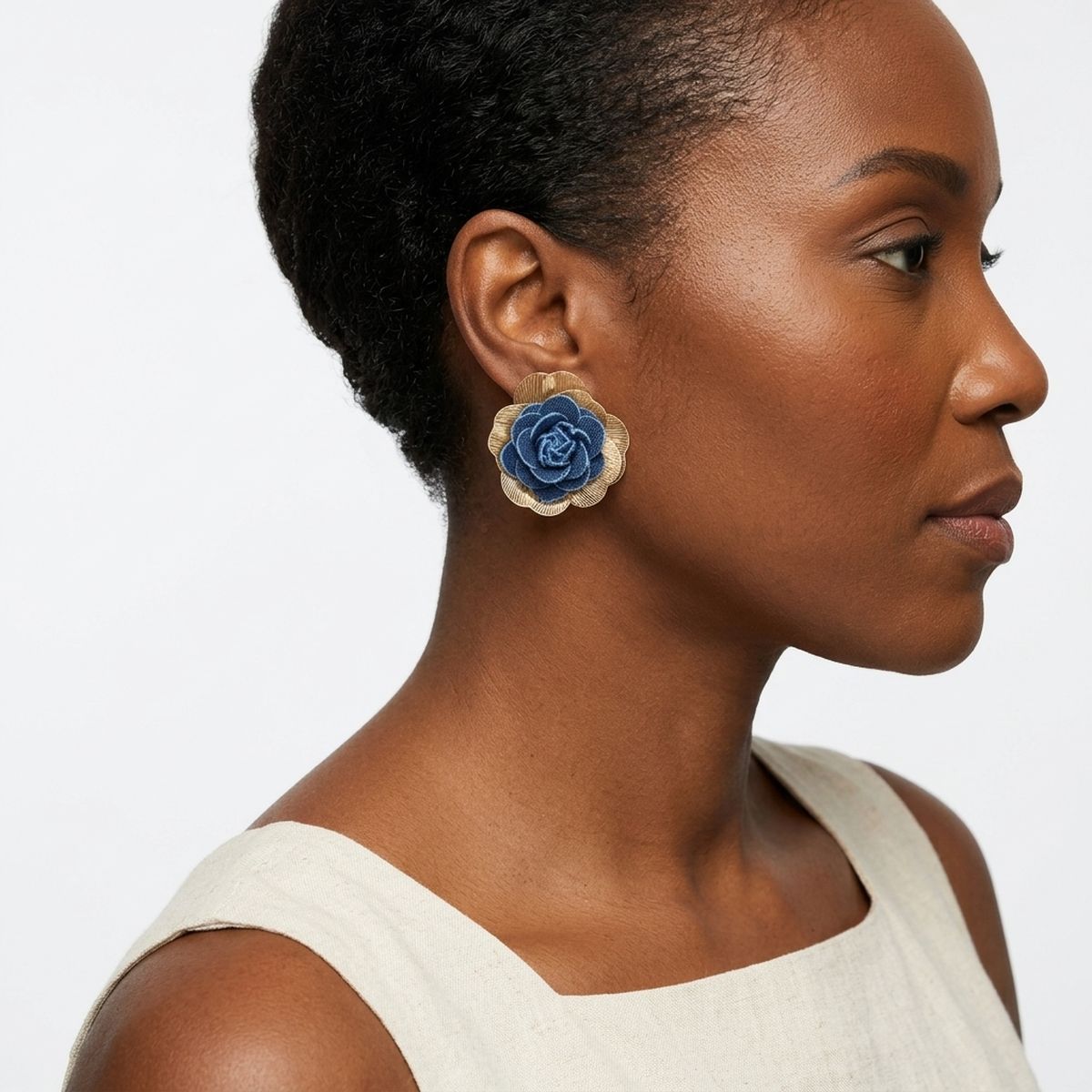 Stud Medium Blue Denim Rose Die Cut Earrings