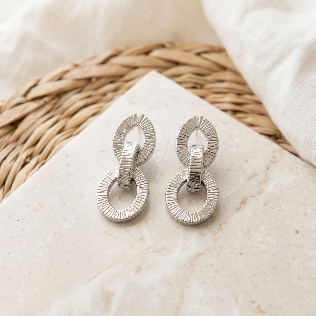Chunky Silver Squared Tubogas Coil Drop Earrings