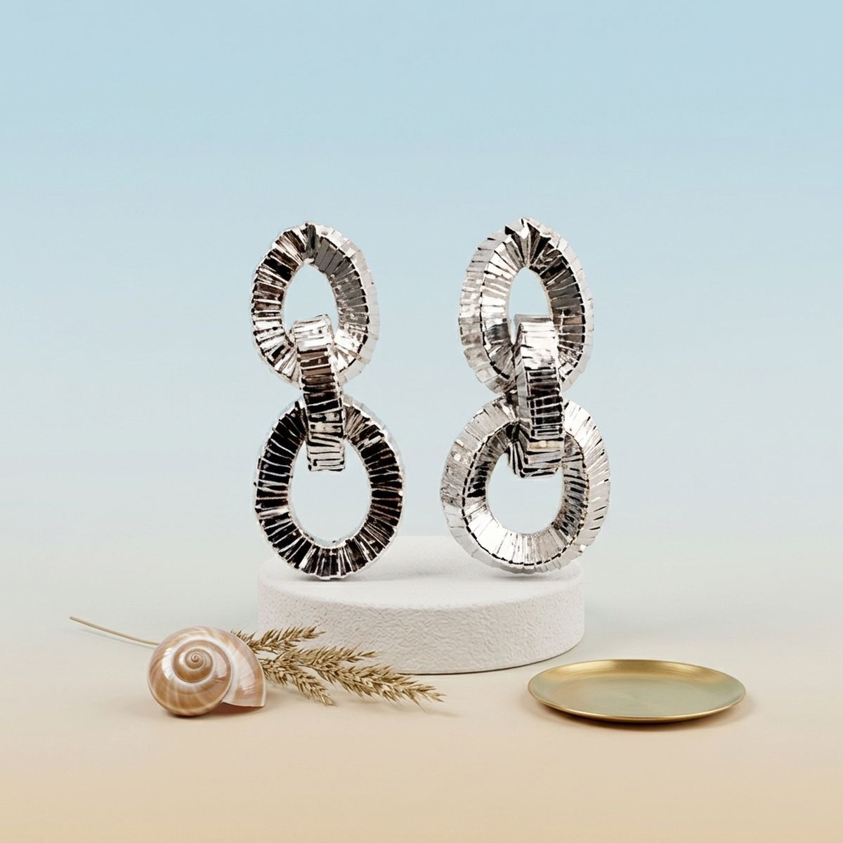 Chunky Silver Squared Tubogas Coil Drop Earrings