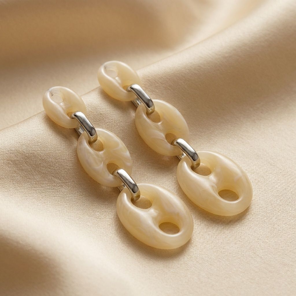 Dangle Vintage Ivory Resin Anchor Link Earrings