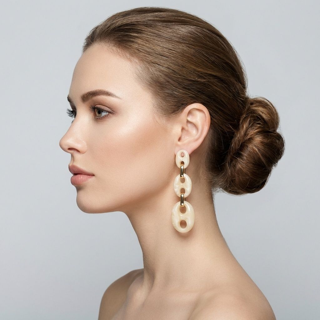 Dangle Vintage Ivory Resin Anchor Link Earrings