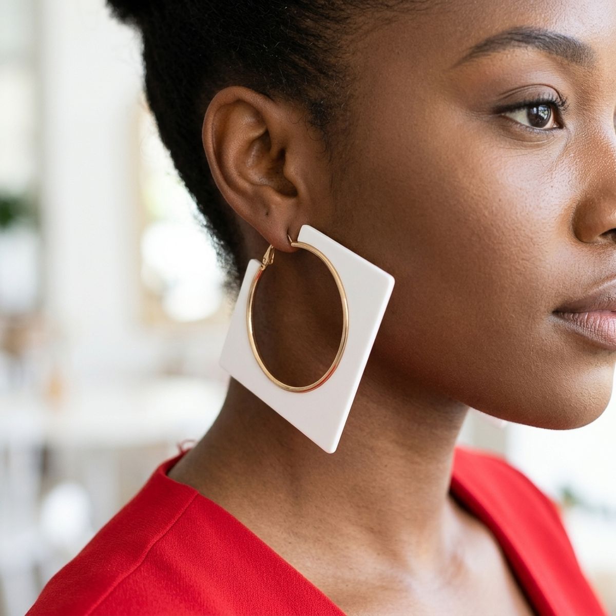 Hoop Bright White Square Acrylic Gold Earrings