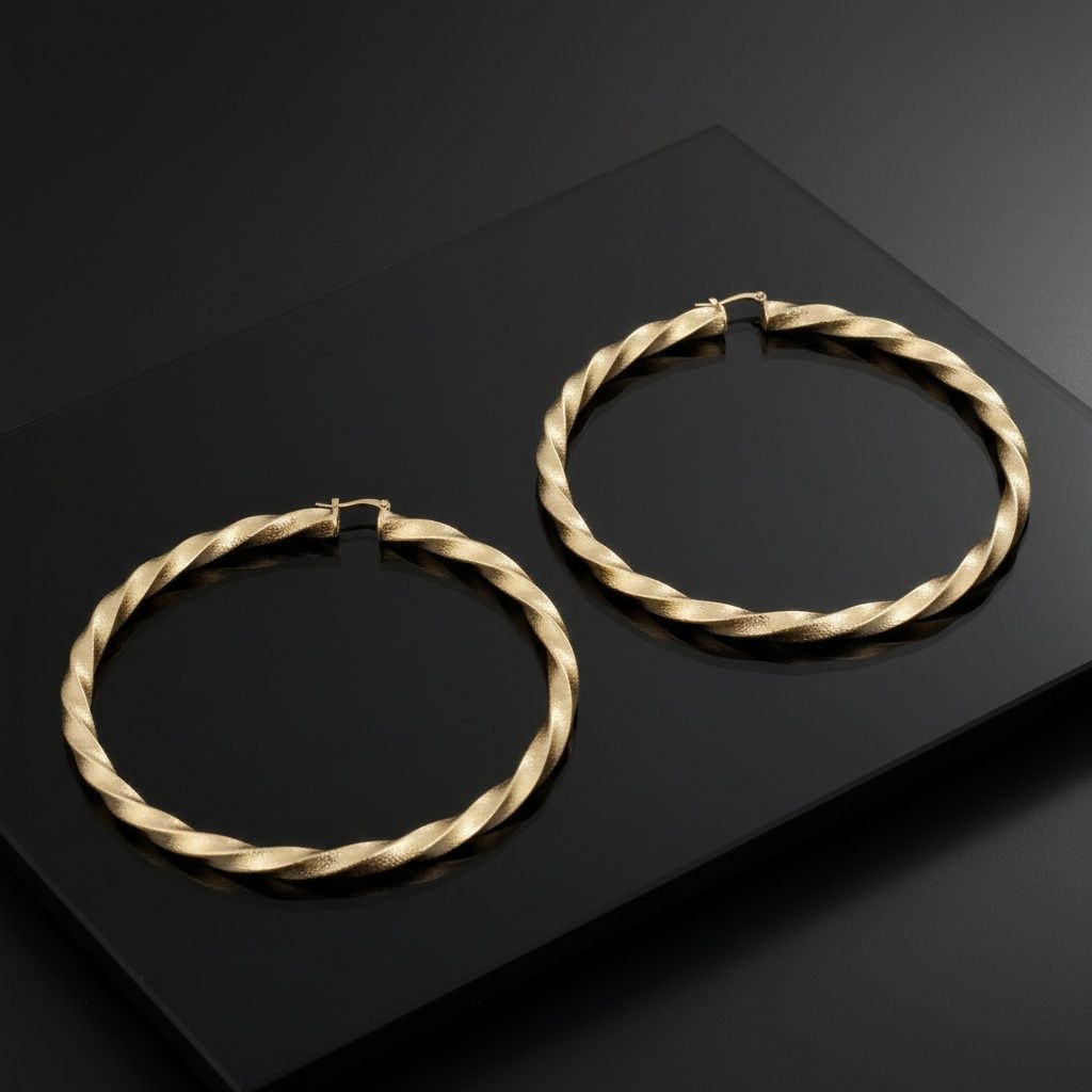 Hoop Large Twisted Gold Textured Thick Earrings