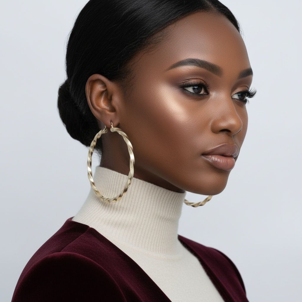 Hoop Large Twisted Gold Textured Thick Earrings