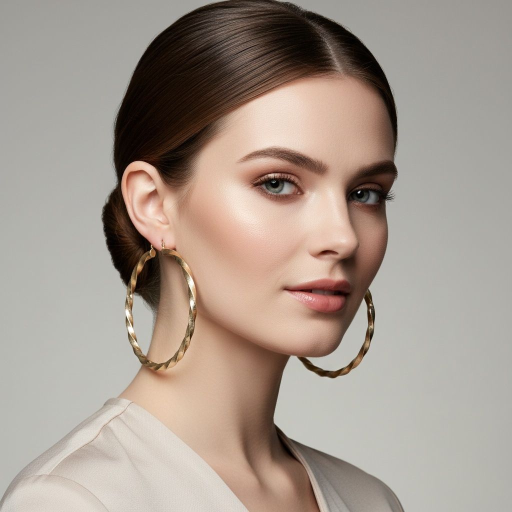 Hoop Large Twisted Gold Textured Thick Earrings