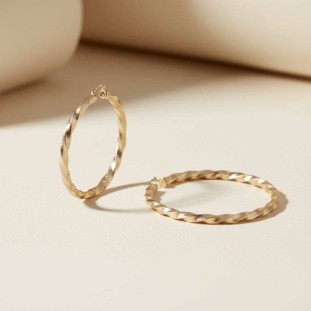 Hoop Large Twisted Gold Textured Thick Earrings