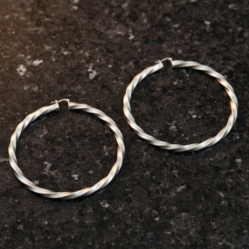 Hoop Large Silver Twisted Greek Key Earrings