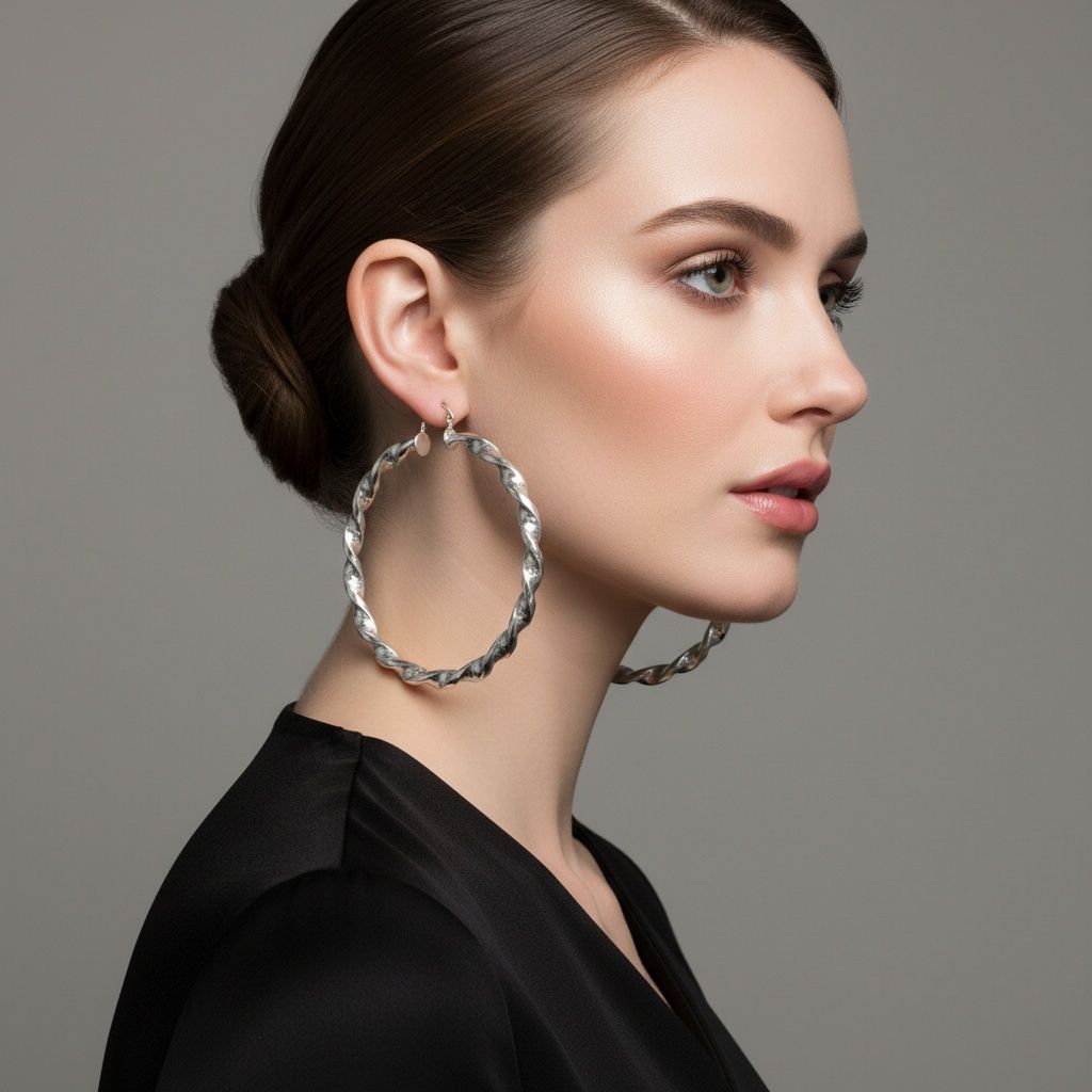Hoop Large Silver Twisted Greek Key Earrings