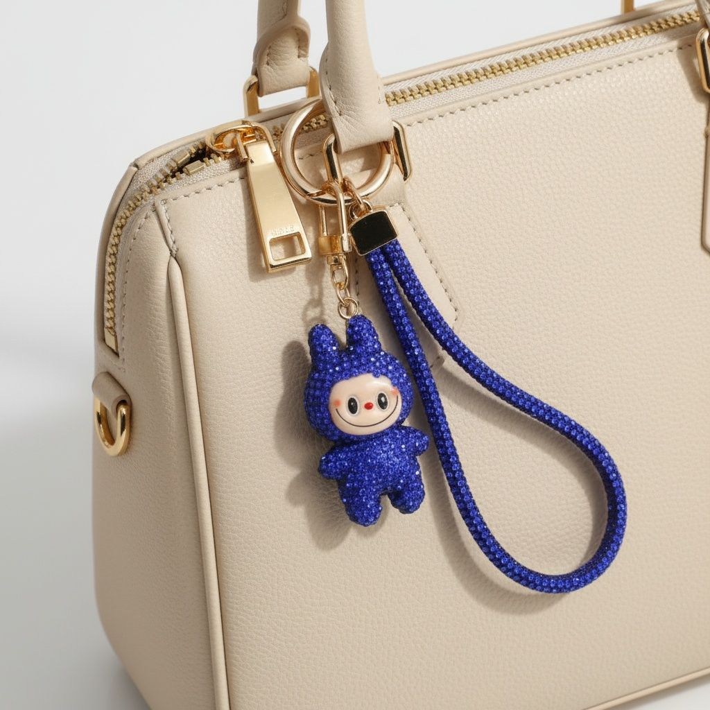 Rhinestone Phone Wrist Strap Blue Labubu Keychain