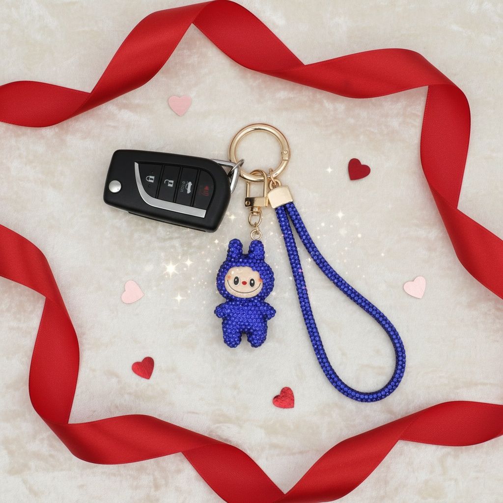 Rhinestone Phone Wrist Strap Blue Labubu Keychain