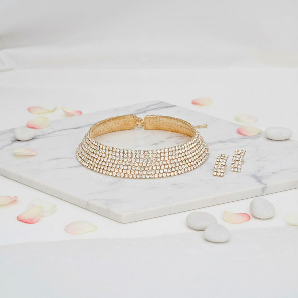 Choker Lucky 7 Gold Stacked Crystal Necklace