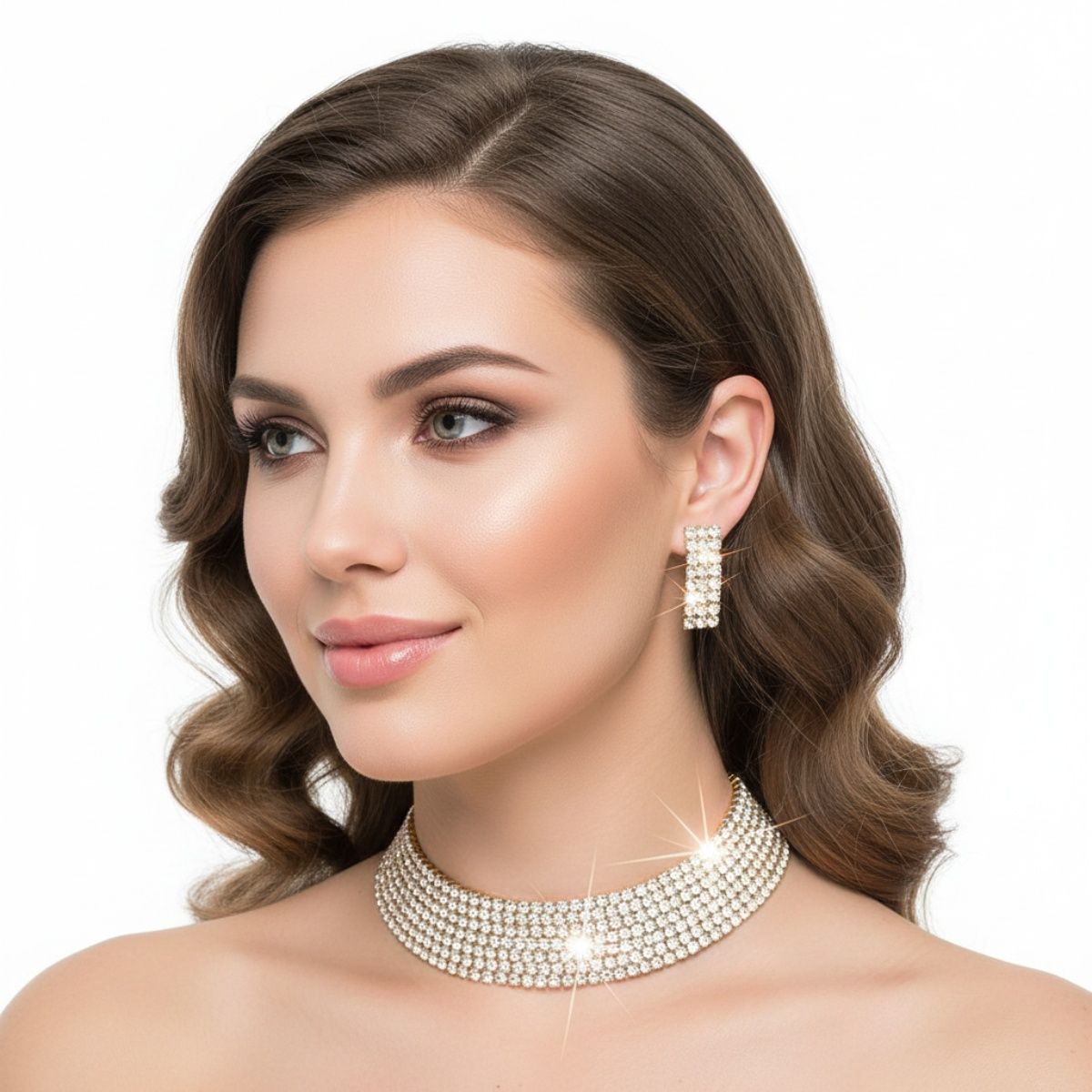 Choker Lucky 7 Gold Stacked Crystal Necklace