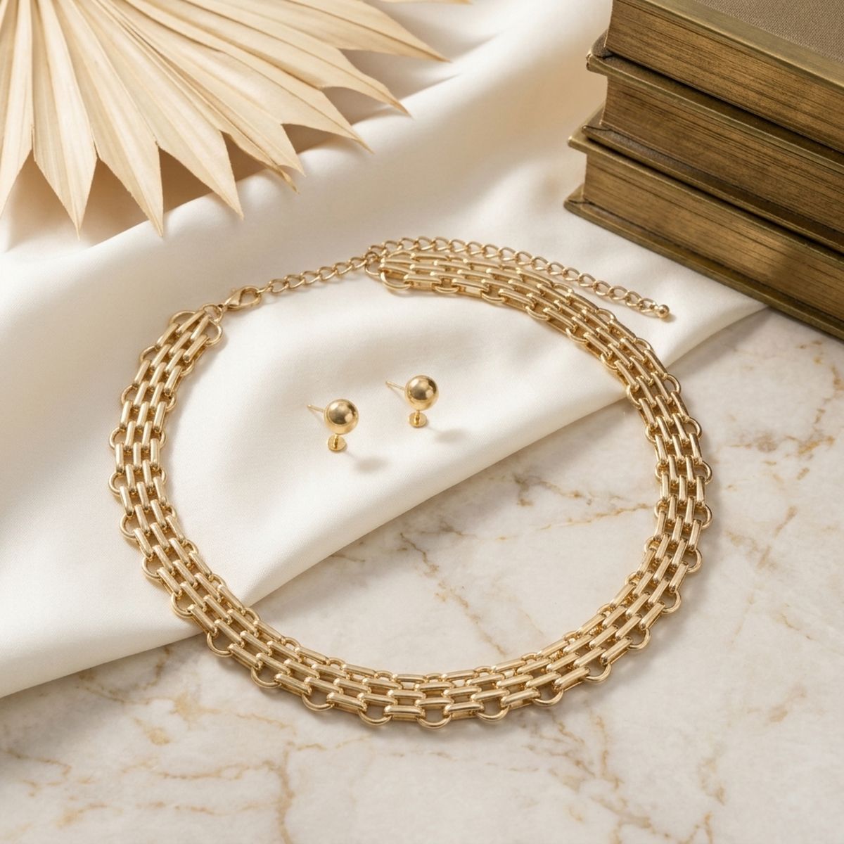 Gold Panther Link Style Chain Necklace Set