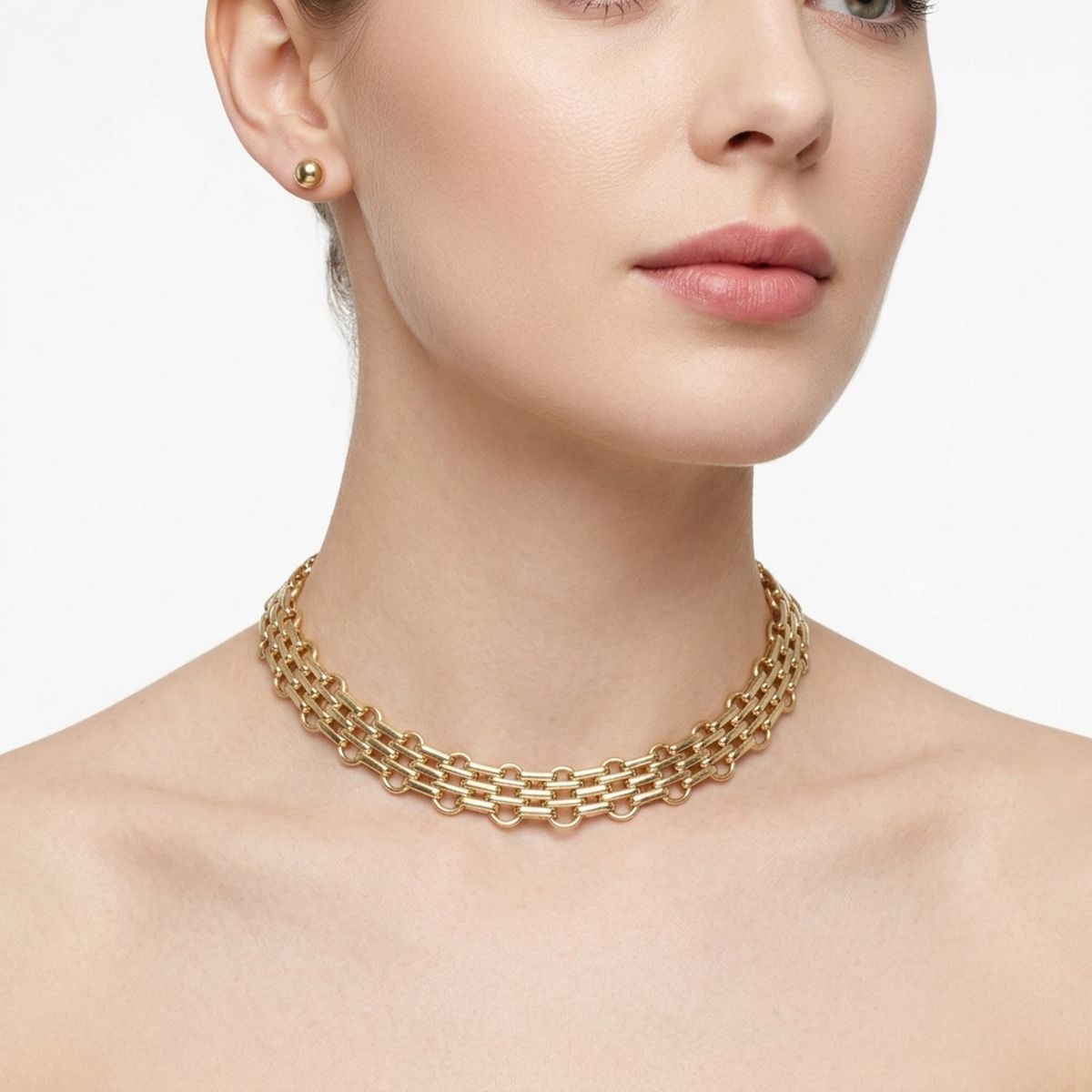 Gold Panther Link Style Chain Necklace Set