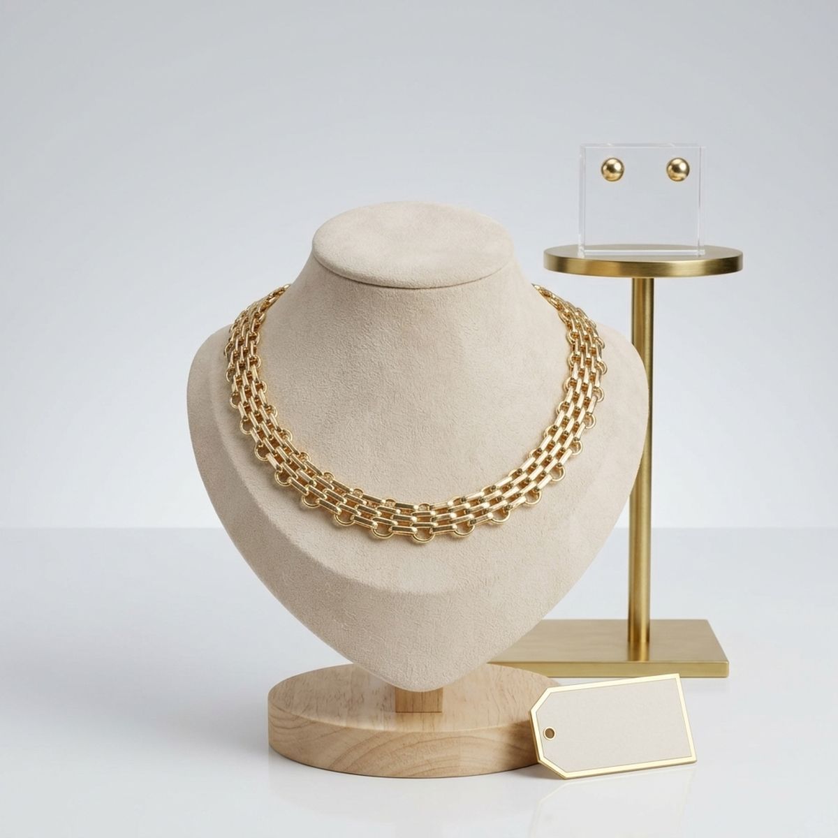 Gold Panther Link Style Chain Necklace Set