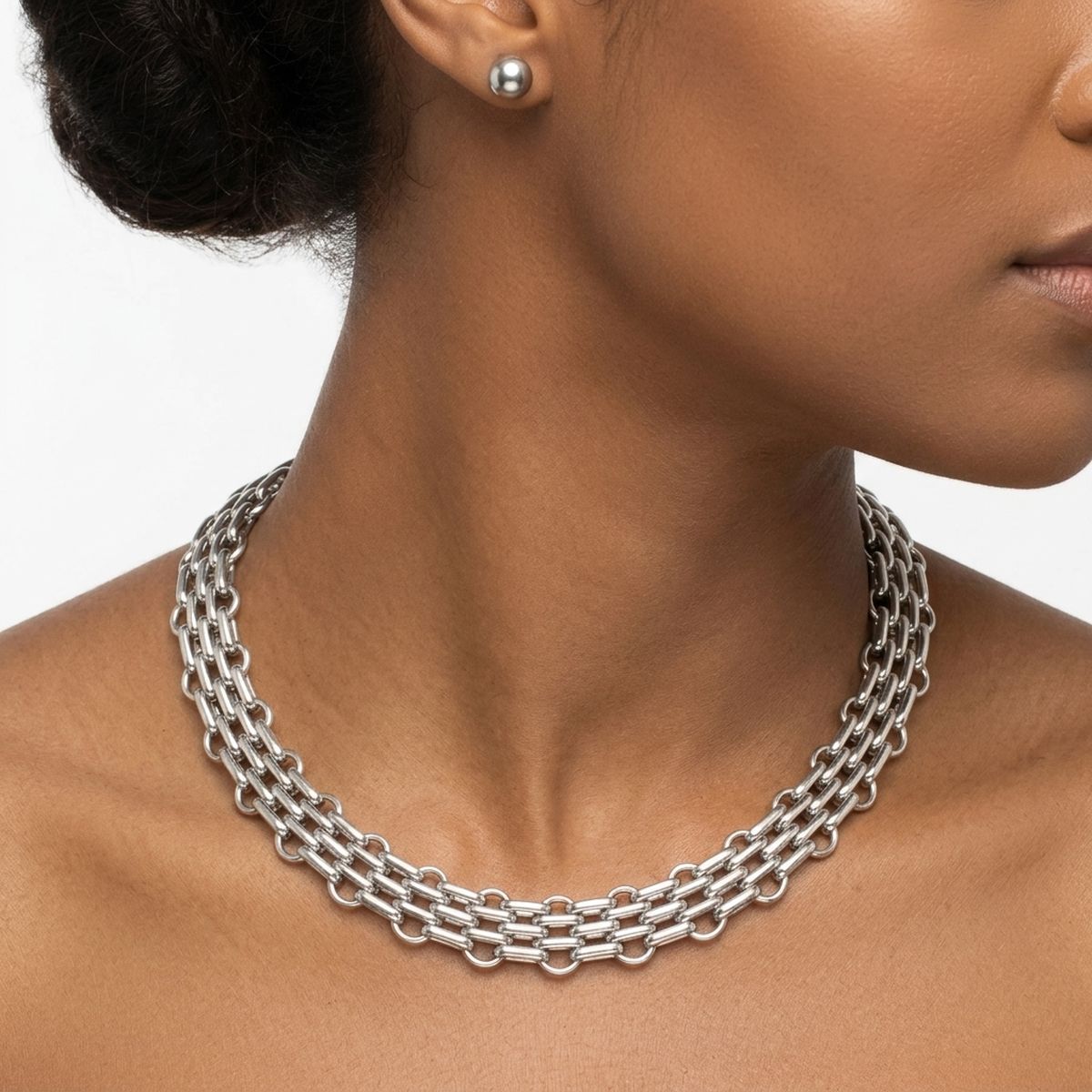 Silver Panther Link Style Chain Necklace Set