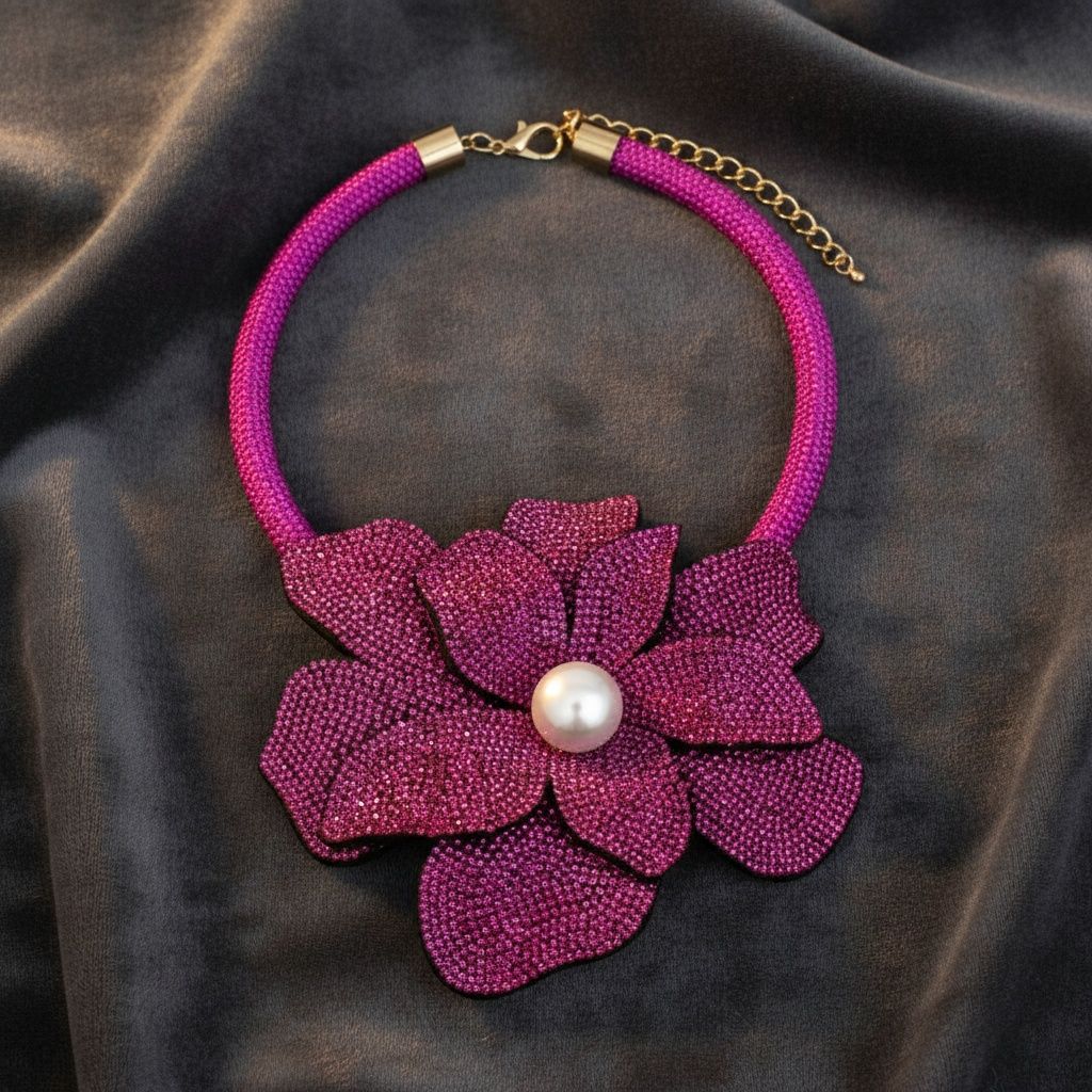Brilliant Fuchsia Blooming Flower Choker Necklace