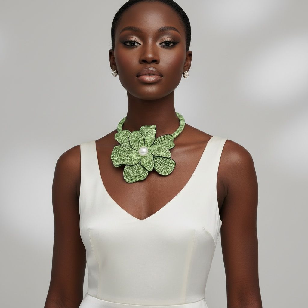 Brilliant Green Blooming Flower Choker Necklace