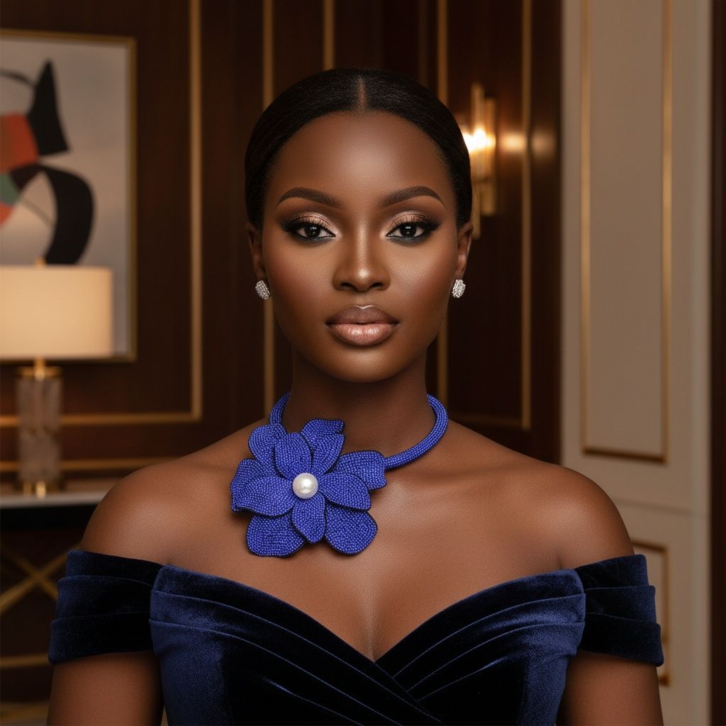 Brilliant Blue Blooming Flower Choker Necklace