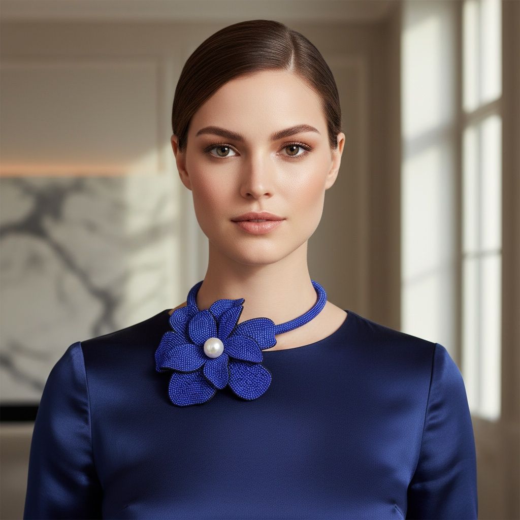Brilliant Blue Blooming Flower Choker Necklace