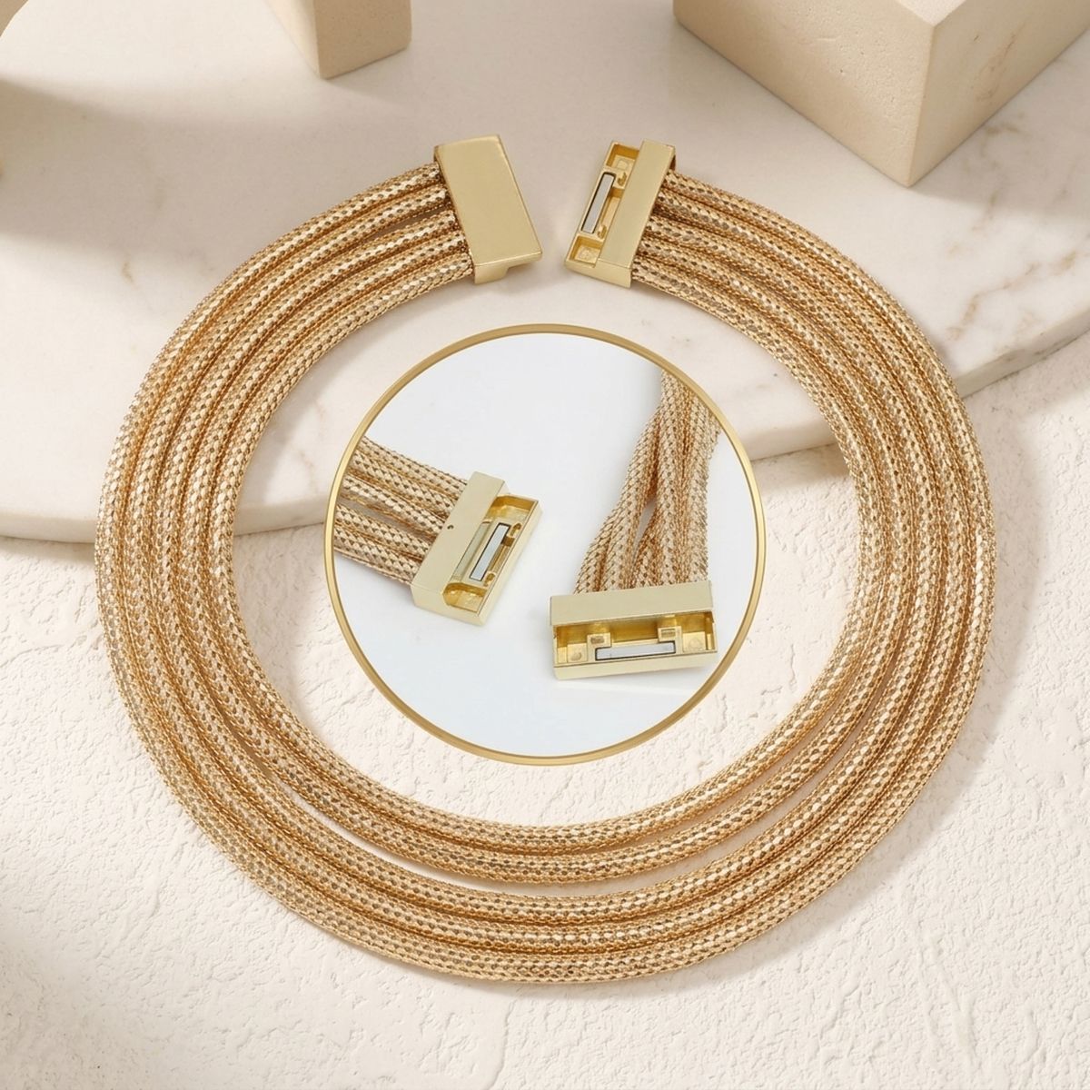 Gold Mesh 5 Strand Snake Chain Magnetic Necklace