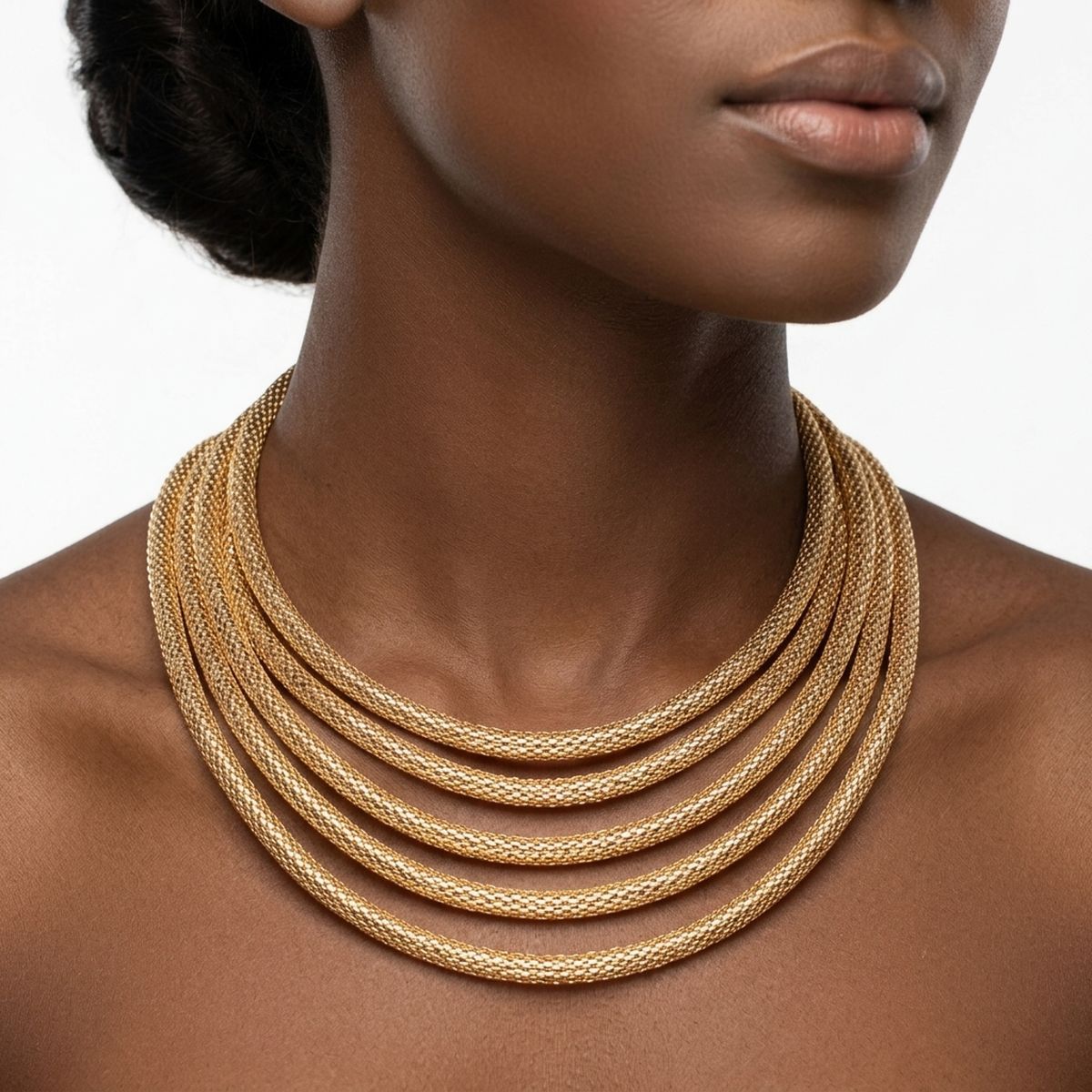 Gold Mesh 5 Strand Snake Chain Magnetic Necklace