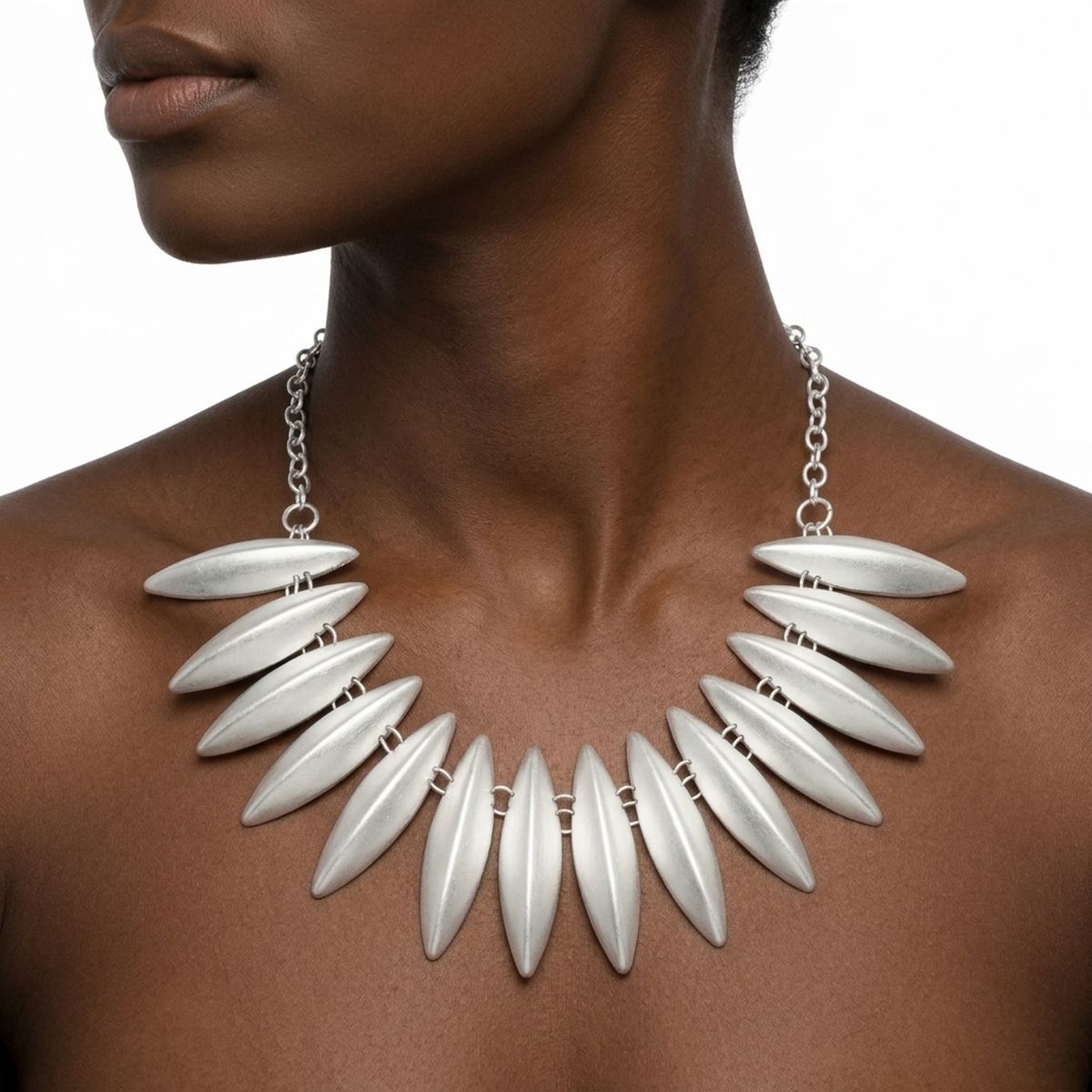 Egyptian Collar Matte Silver Fanned Necklace